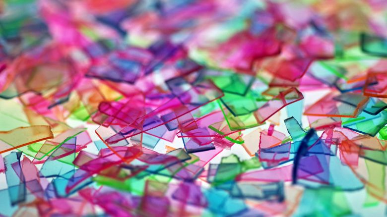 Full frame of vibrantly colored plastic shards