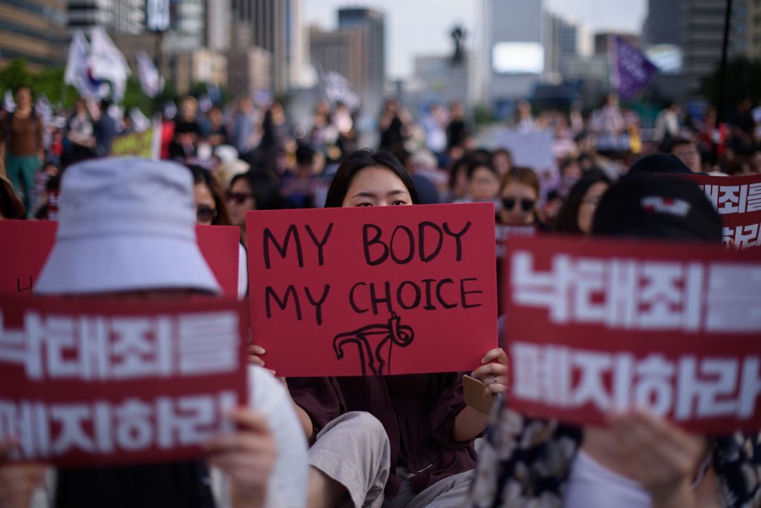 A 2019 court ruling decriminalizing abortion was a major win for reproductive rights advocates, seen here protesting in Seoul on July 7, 2018.