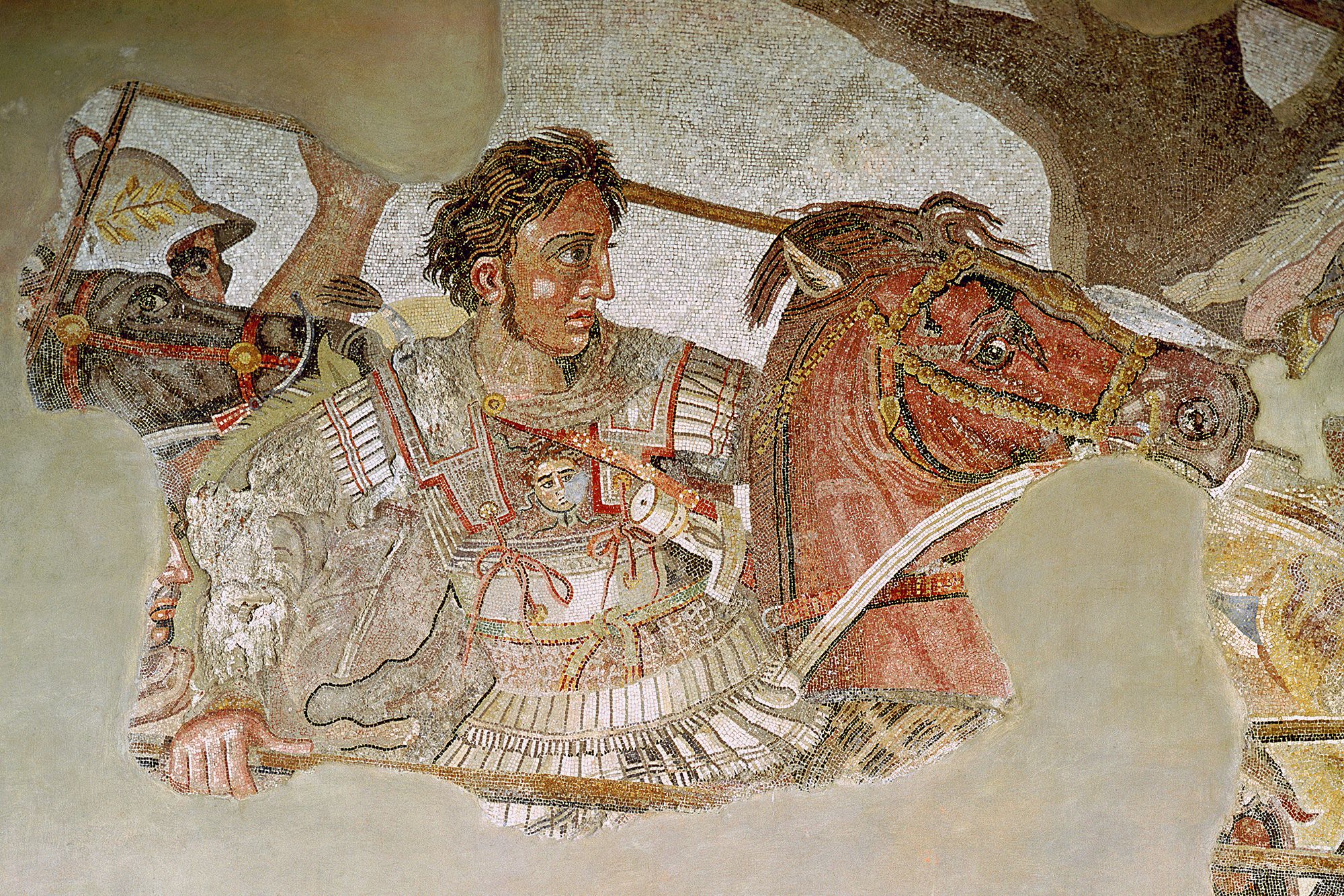 Alexander's famous features have captivated artists from antiquity -- like the creator of the Alexander Mosaic, depicting the Battle of Issus against Darius III, found in Pompeii.