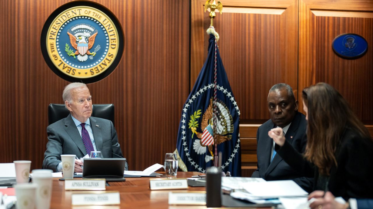In this photo posted to social media platform X on Monday, January 29, US President Joe Biden is briefed by members of his national security team in the Situation Room on the latest developments regarding the attack on US service members in northeastern Jordan. Defense Secretary Lloyd Austin and Director of National Intelligence Avril Haines are also visible in the photo, while nameplates indicate the presence of National Security Adviser Jake Sullivan, among others.