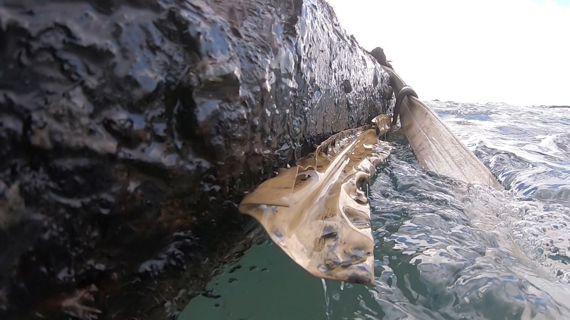 A section of shipwreck that washed ashore is seen in Cape Ray, Canada.