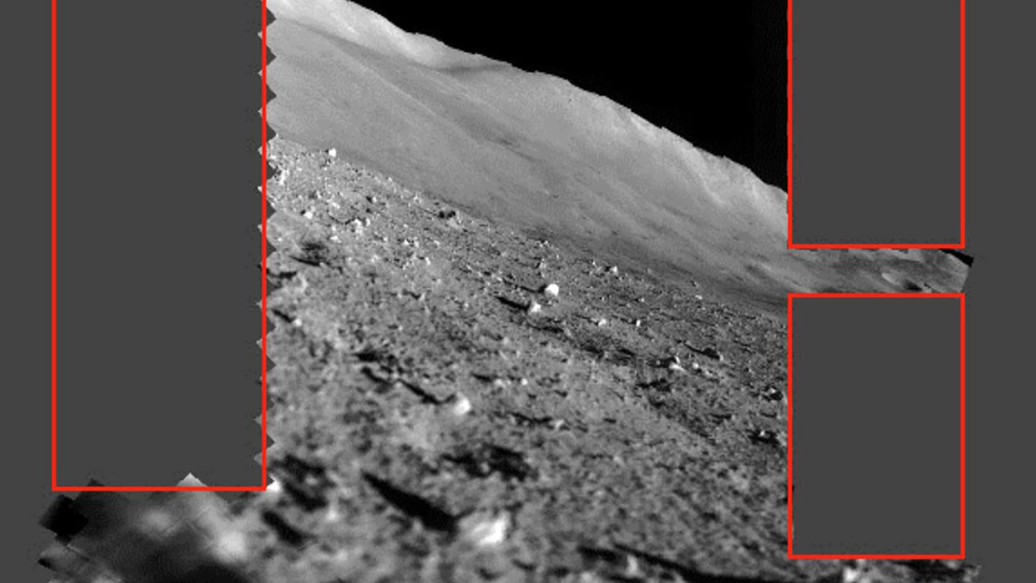 Japan's Moon Sniper captured new images of its landing site. The areas outlined in red will be imaged by the lander in the future.
