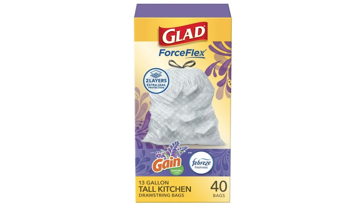 Glad ForceFlex Tall Kitchen Drawstring Trash Bags, 13 Gallon, Gain Lavender with Febreze Freshness, 40 Count .jpg