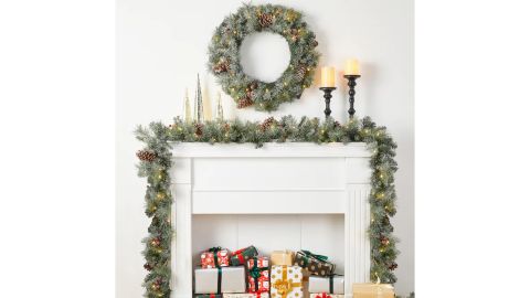 Glitzhome pre-lit 9-foot pine garland and garland with LEDs