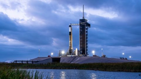 SpaceX’s Falcon 9 and Dragon sit on the launch pad in Florida, ahead of the Fram2 mission.