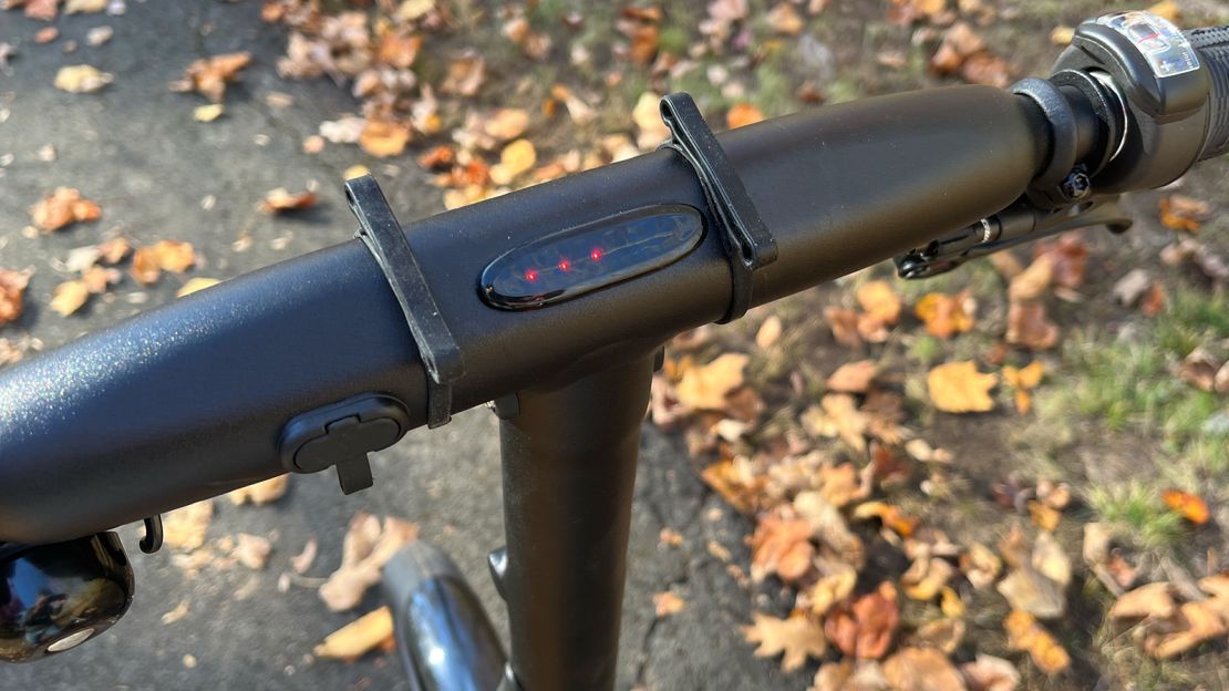 An LED panel provides basic feedback, but most Gocycle monitoring and control needs to be done via the companion app. Elastic bands are provided to secure your phone to the bars without having to resort to a quad-lock mounted case, but we feel a basic computer would be a better option.