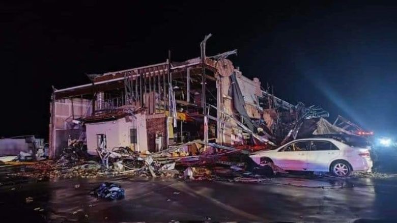 City of Denton Fire Department shared a photo of damaged building following severe weather in the area early Sunday.