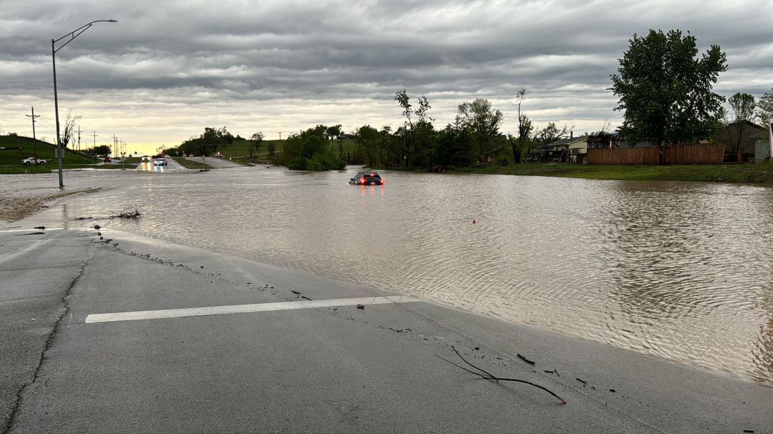 In an image shared by the Omaha Police Department on May 21, 2024, flooding is seen at West Maple at Elkhorn Drive.