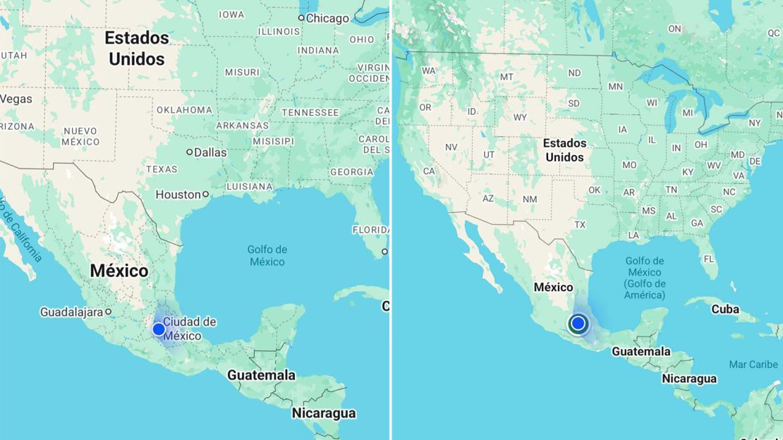 From Mexico City, both Gulf of Mexico and Gulf of America appears on Google Maps.