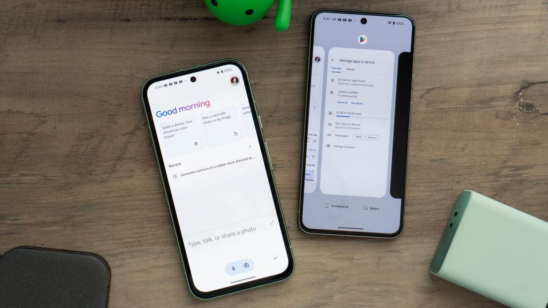 The Google Pixel 8 and Google Pixel 8a display various features on their screens.