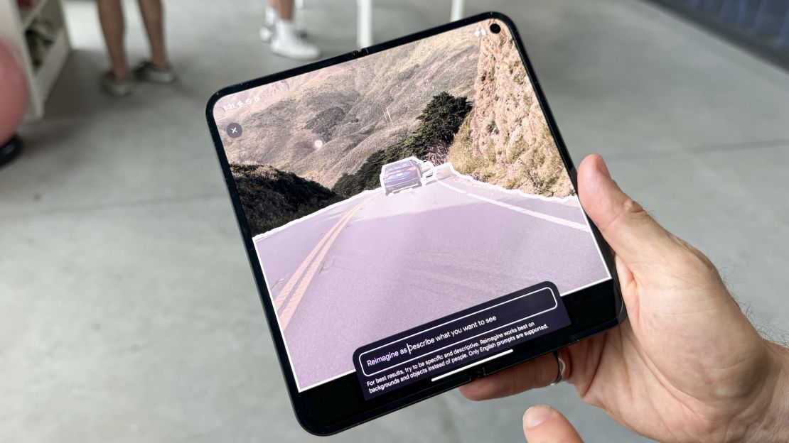 The road is highlighted in an image edited in Reimagine mode on the Pixel 9 Pro Fold
