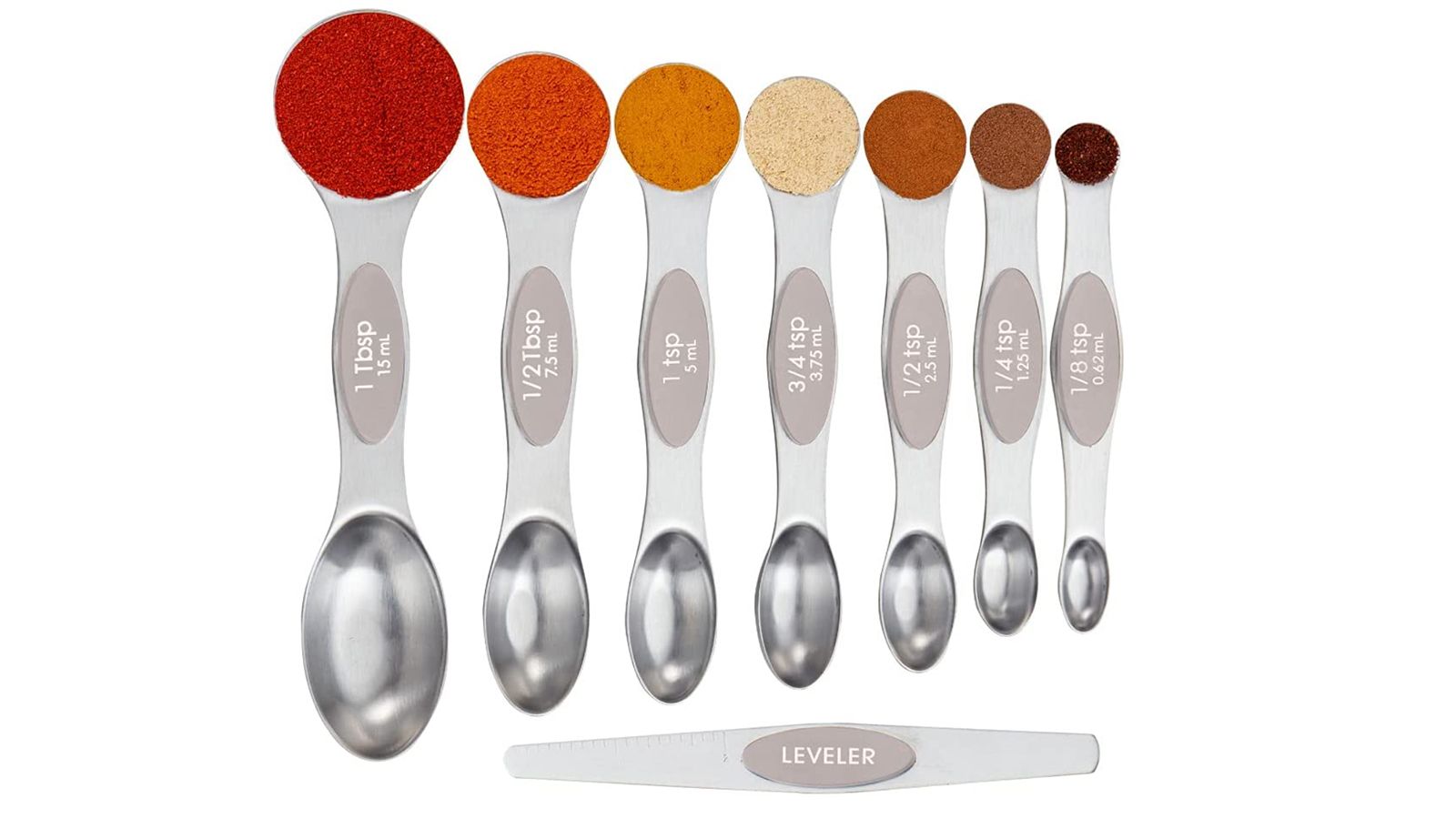 Stackable Measuring Spoons Set of 7 Including Leveler, Tablespoon