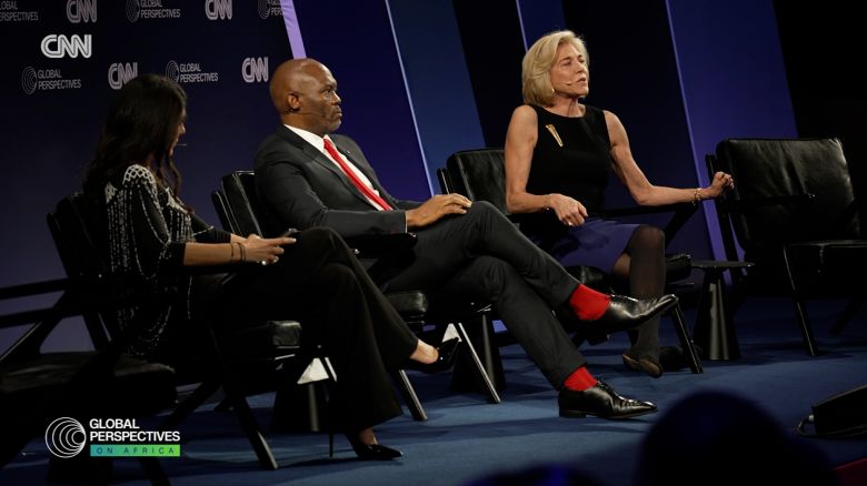  Lynn Forester de Rothschild, founder and CEO of the Council for Inclusive Capitalism, and Tony Elumelu, group chair of Heirs Holdings and founder of the Tony Elumelu Foundation, speaks with CNN’s Eleni Giokos at Global Perspectives on Africa.