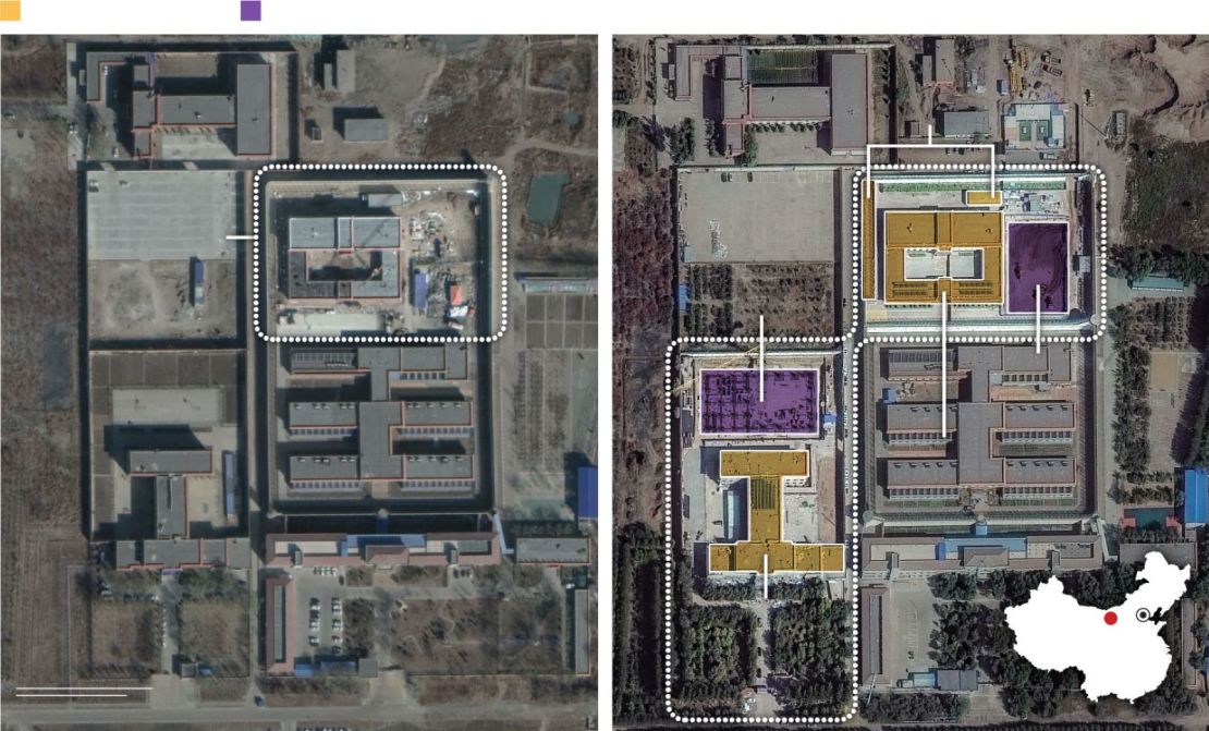 Construido en 2018, el centro de detención comenzó renovaciones y expansión en agosto de 2024. Las autoridades locales afirman que la expansión es necesaria para “ganar la dura y prolongada batalla contra la corrupción y resolver el problema de la insuficiencia de instalaciones de detención”. En amarillo, edificios renovados. En violeta, edificios nuevos.