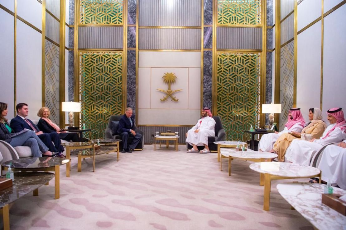 This photo posted to X.com by the state news agency of Saudi Arabia shows Sen. Lindsey Graham meeting with Saudi Crown Prince Mohammed bin Salman on April 11, 2023. 