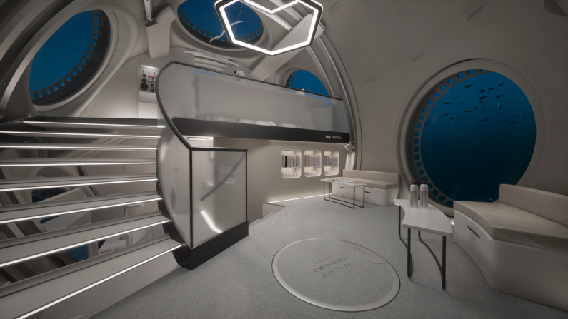 This render shows what the “great hall” in DEEP’s Sentinel might look like. It could be used for sharing scientific discoveries or eating meals, according to DEEP’s president Sean Wolpert.