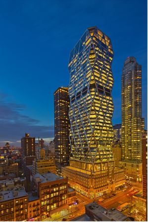 <a href="https://www.hearst.com/-/hearst-tower-officially-certified-as-new-york-city-s-first-occupied-green-office-tower" target="_blank">Hearst Tower’s</a> “diagrid” system – which creates a series of four-story triangles on the façade – eliminated the need for about 2,000 tons of steel, which is carbon-intensive to produce, according to Hearst Corporation. The roof of the New York building was designed to collect rainwater, which can be used in the air-conditioning system.