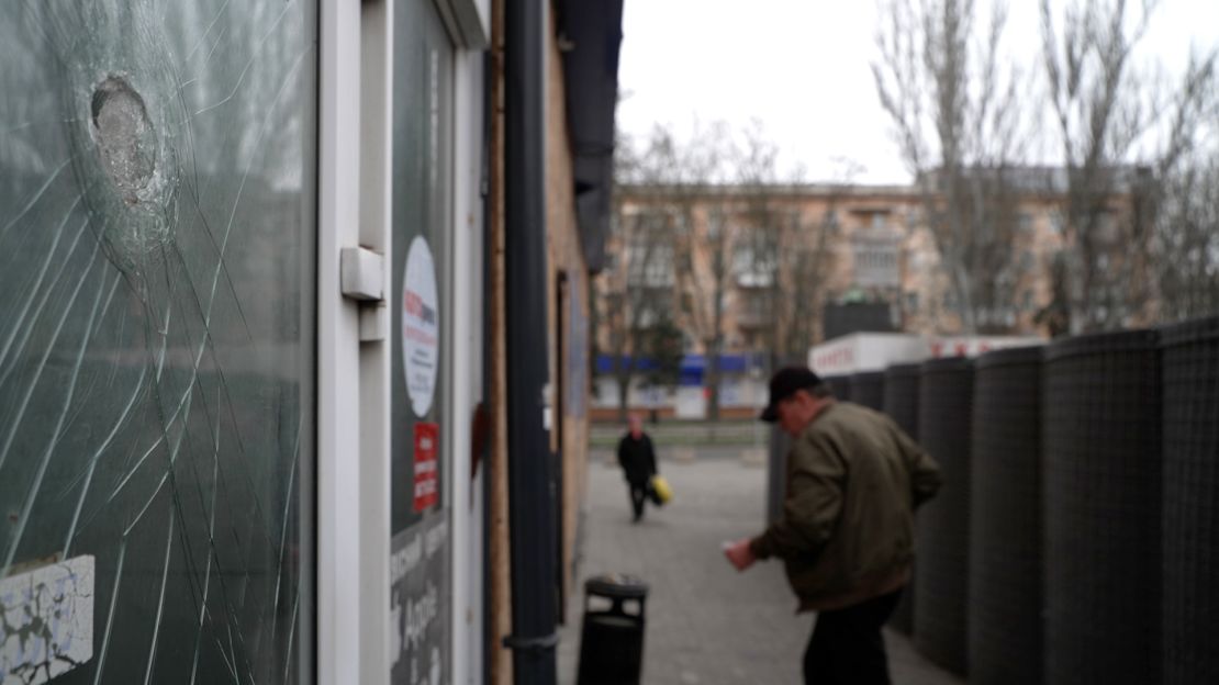 Broken glass at the grocery store. Shattered windows and damaged buildings are everywhere in Kherson.