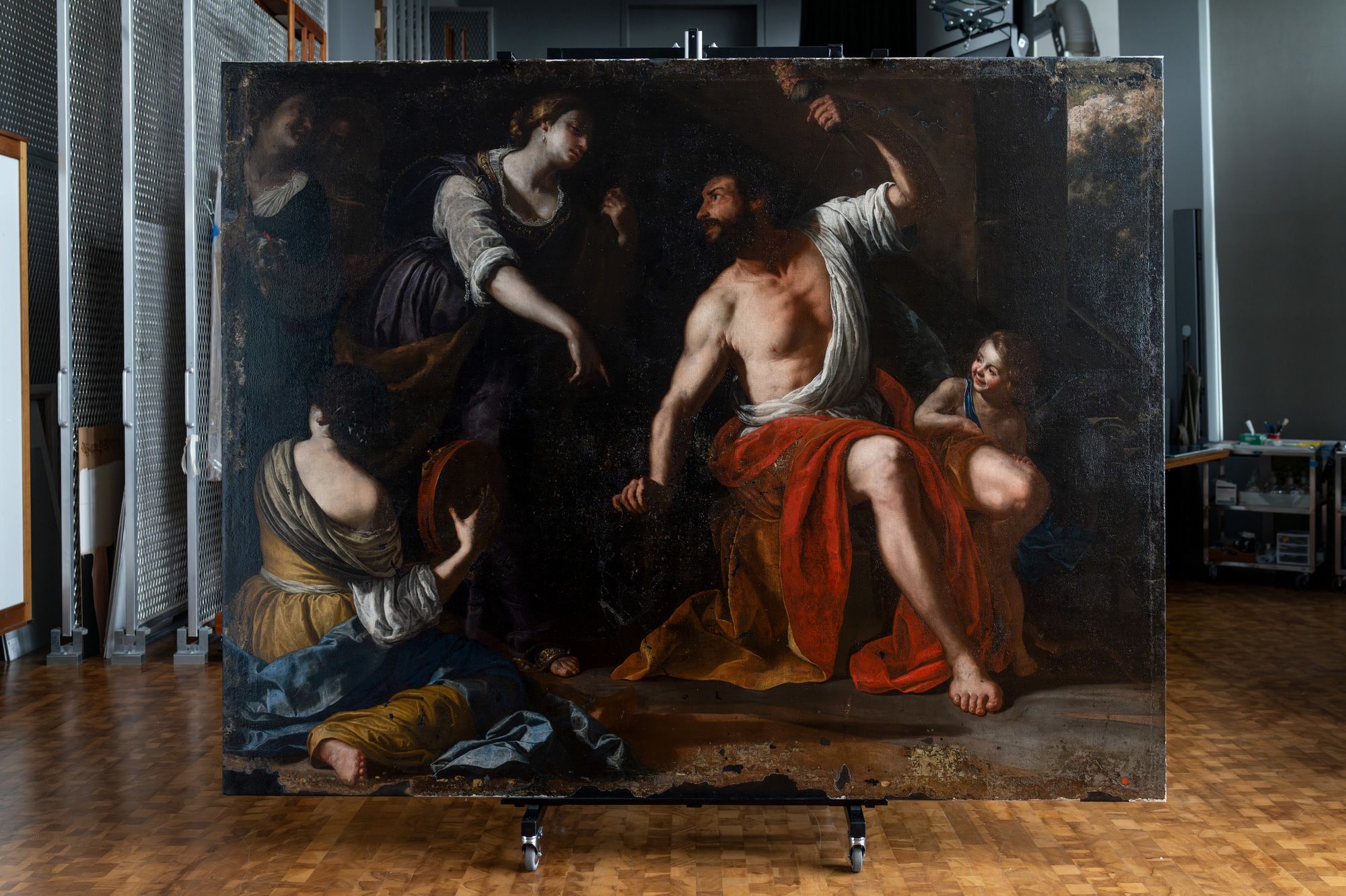 Artemisia Gentileschi’s “Hercules and Omphale” has undergone years of conservation treatments after being badly damaged during the 2020 explosion in Beirut. It was only widely attributed to the Italian artist in the wake of the blast.