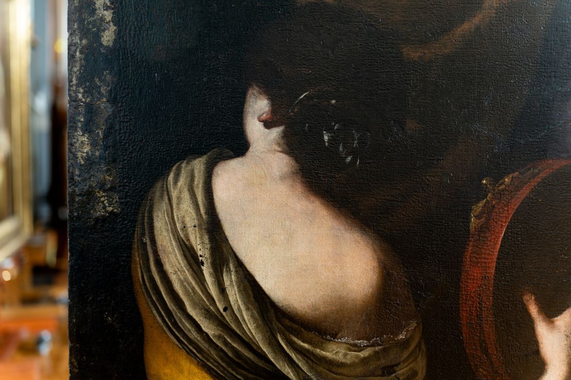 The restored figure. Conservation treatments not only fixed the damage from the blast, but deterioration from humid conditions and overpaint from a restoration attempt centuries earlier.
