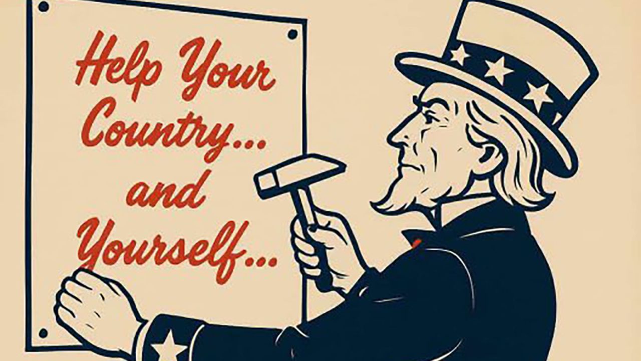 The Department of Homeland Security posted a graphic on its X account, depicting Uncle Sam putting up a poster that reads “Help your country... and yourself...” onto a wall. Written under the poster is the sentence “REPORT ALL FOREIGN INVADERS,” with the ICE hot line.