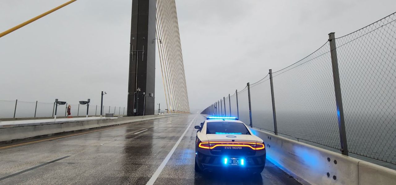 The Sunshine Skyway Bridge is closed ahead of Hurricane Helene's landfall on Thursday.