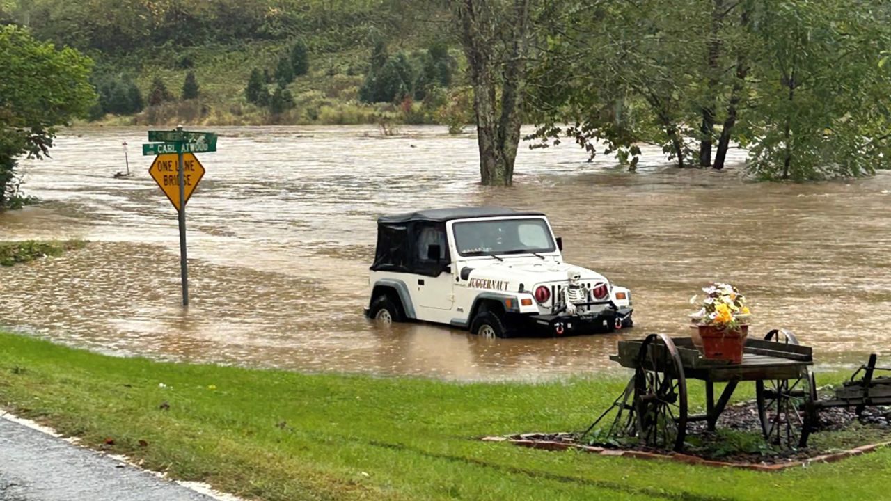 A road is flooded in western North Carolina on Friday, as seen in this photo posted to X by NCDOT.