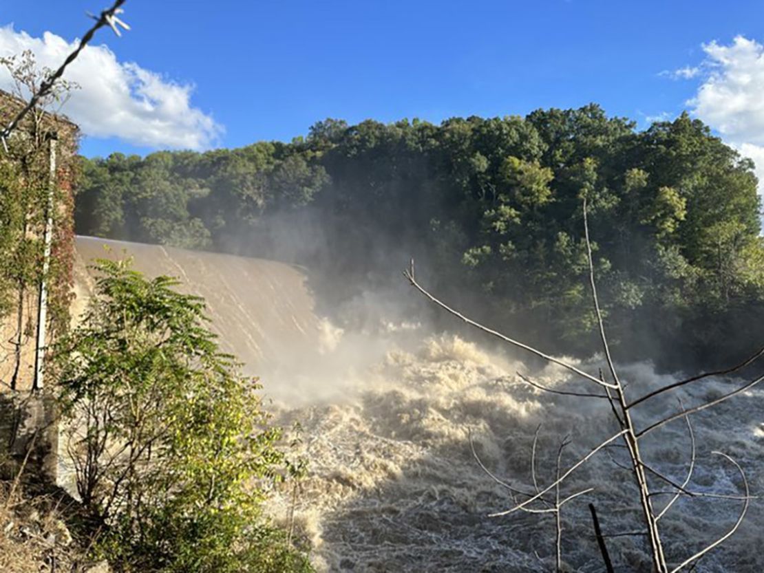 This handout photo from the Tennessee Valley Authority shows the Nolichucky Dam in Greene County, Tennessee. Officials say the dam may fail soon from remnants of Helene.