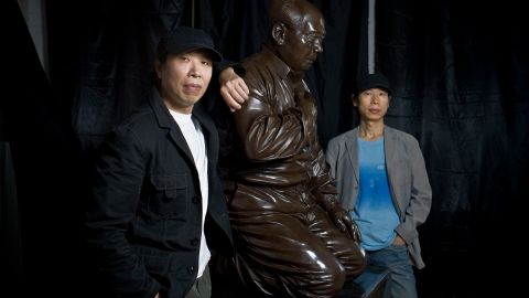 "Mao's Guilt" sculpture by Gao Zhen, left, and Gao Qiang, right, in Beijing, China, September 22, 2009.