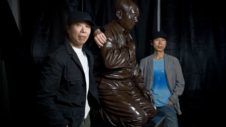 "Mao's Guilt" sculpture by Gao Zhen, left, and Gao Qiang, right, in Beijing, China, September 22, 2009.