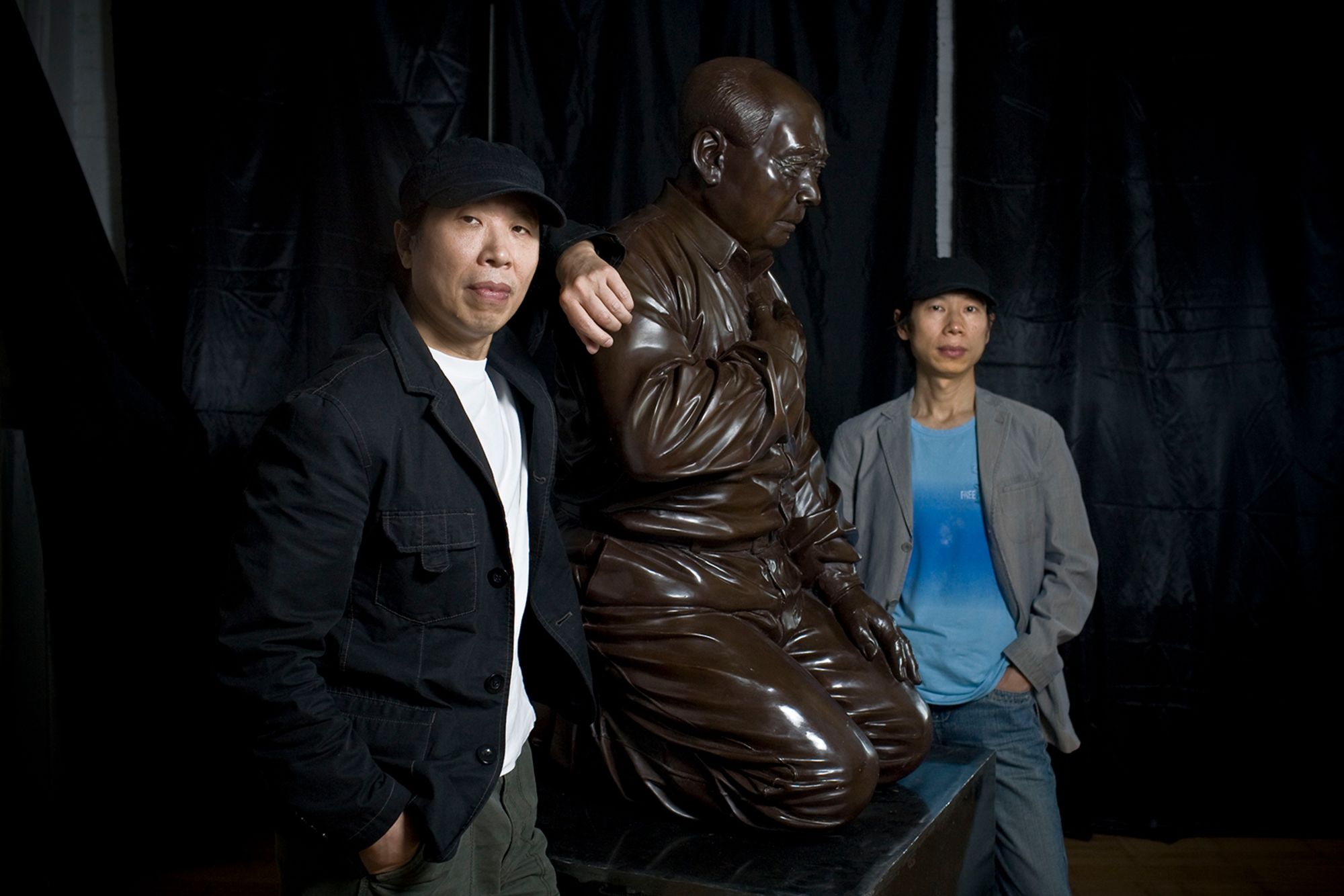 The "Mao's Guilt" sculpture by Gao Zhen, left, and Gao Qiang, right, in Beijing, China, September 22, 2009.