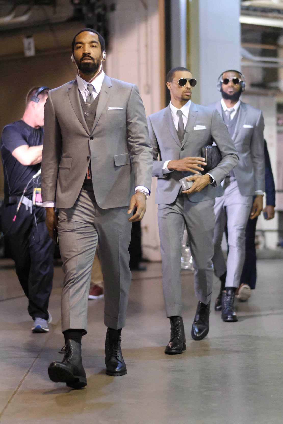 GQ Sports director Sam Schube highlights the Cleveland Cavaliers' custom Thom Browne suits — ordered for the team by LeBron James in 2018 — as a particular highlight in basketball fashions.