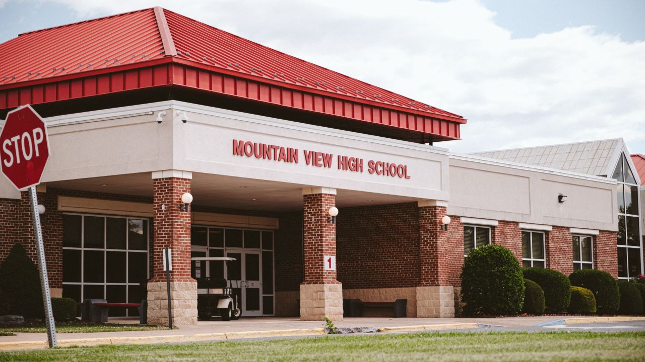 Mountain View High School, which bore the name Stonewall Jackson, the Confederate general, before it was renamed two years ago, in Quicksburg, Va., June 9, 2022. The school was renamed in response to nationwide racial justice protests.The community has been fighting about it ever since. (Eze Amos/The New York Times)