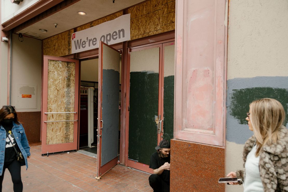A boarded-up Walgreens is open for business near the Westfield San Francisco Centre in 2023.