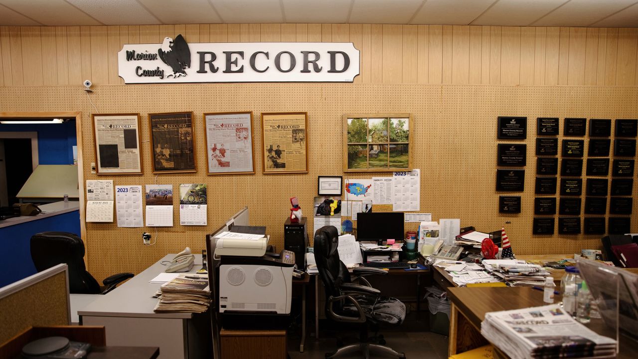 The Marion County Record newsroom in Marion, Kansas, in August 2023.