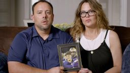 An undated image of Bill and Christie Bramwell with a photo of their son Wyatt, whose brain was part of the first major study of chronic traumatic encephalopathy (CTE) in athletes who died before turning 30. The study that was recently released by researchers at Boston University examined 152 brains of contact-sport athletes who died before turning 30. More than 40% of the brains had CTE. (Alfredo Chiarappa/The New York Times)