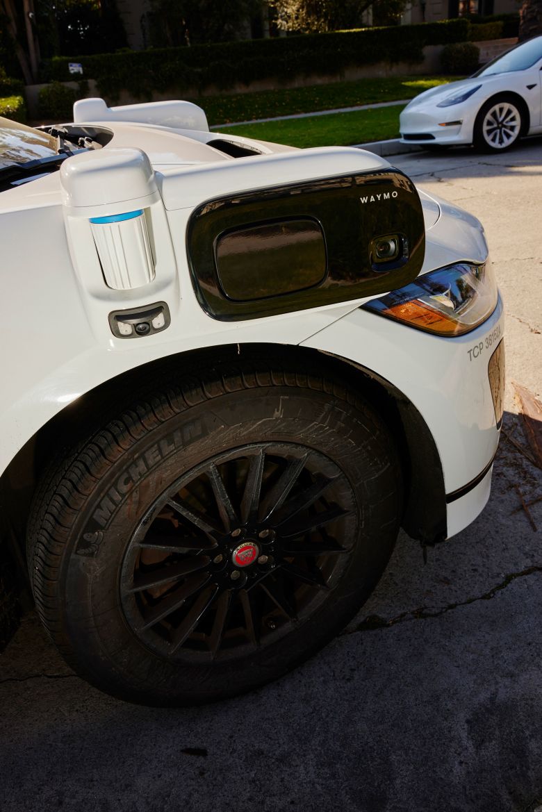 Waymos are equipped with an array of sensors and cameras to detect traffic and potential hazards while driving.
