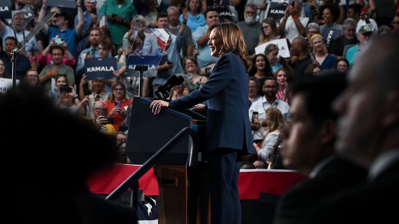 Vice President Kamala Harris speaks during a campaign rally in Milwaukee on July 23, 2024.