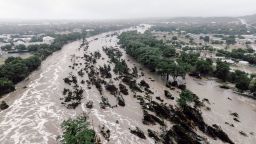 The flooded Guadalupe River in Kerrville, Texas, on Friday, July 4, 2025. When catastrophic floodwaters surged through Kerr County last week, there were no sirens or early flooding monitors -- instead, there were text alerts that came late for some residents and were dismissed or unseen by others. (Carter Johnston/The New York Times)