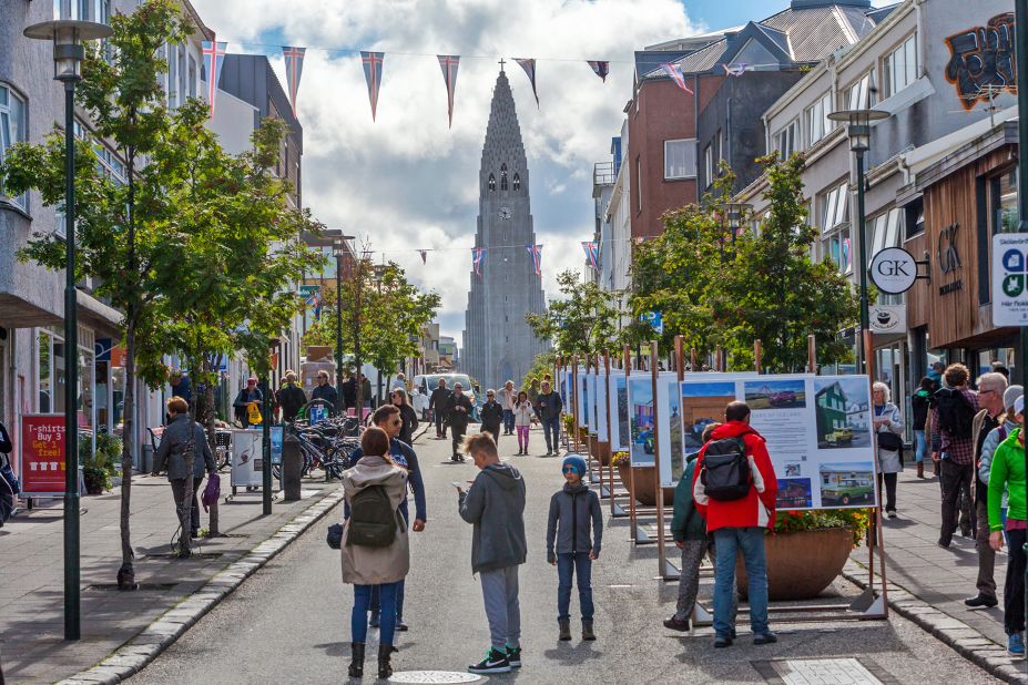 <strong>3. Iceland: </strong>Iceland retained its No. 3 ranking in the 2024 edition of the report. Pictured: The shopping district and the Evangelical-Lutheran church Hallgrimskirkja in Reykjavik