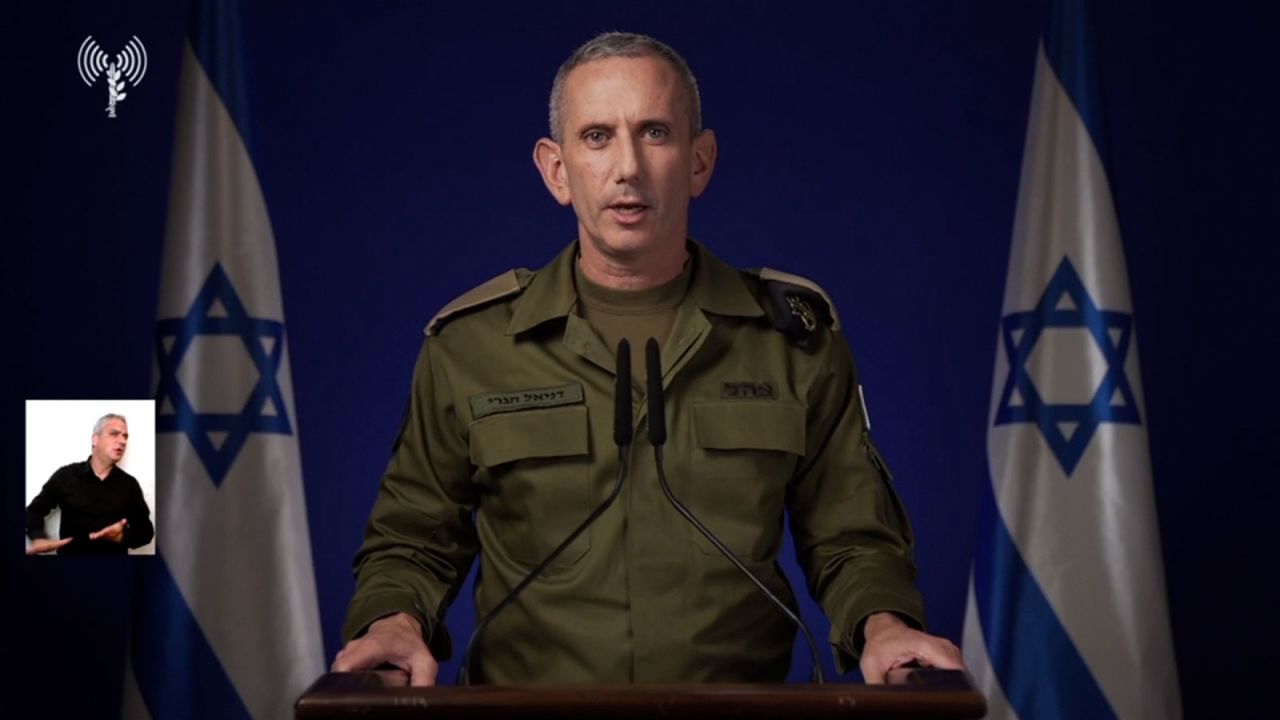 Rear Admiral?Daniel Hagari, IDF spokesperson, speaks during a press conference in the early hours of Saturday, September 28.