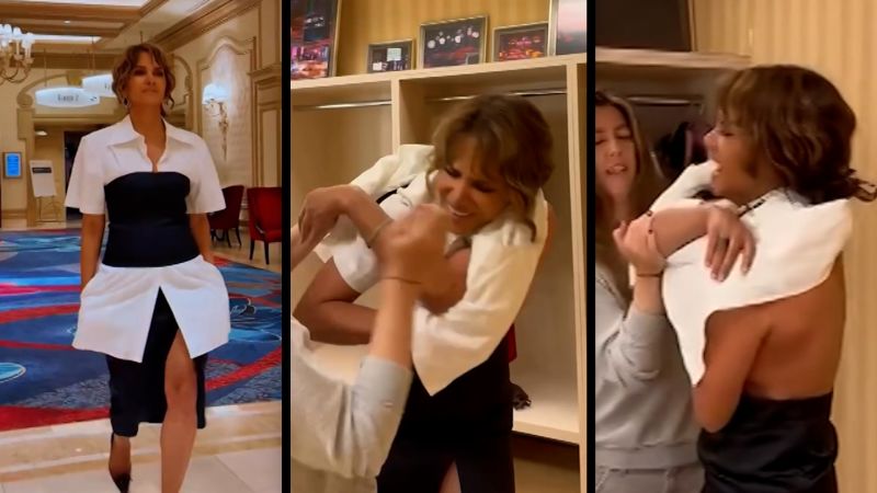 Halle Berry gets stuck in an outfit that won’t come off