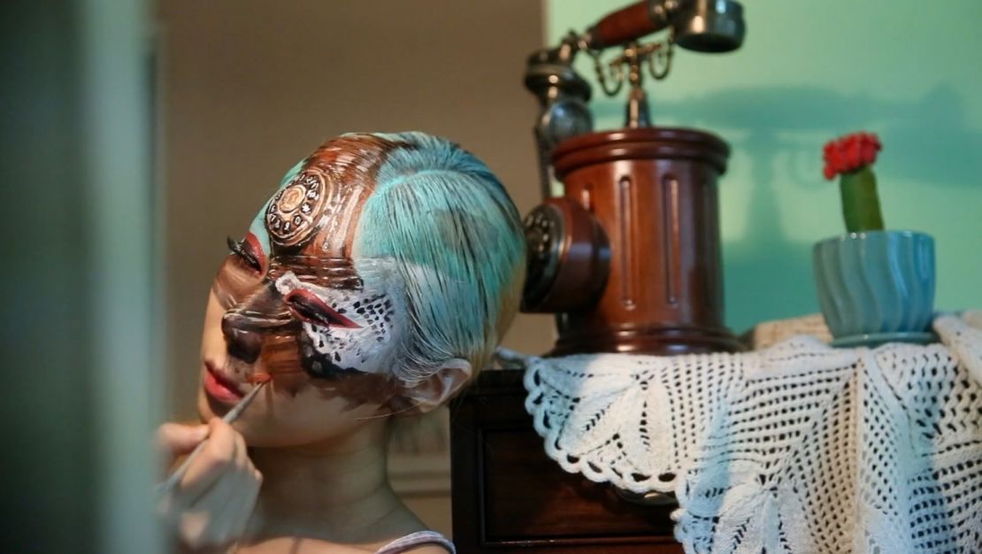 The artist painted an earlier piece “Hallucinogenic Dain” at her family home in South Korea in 2017.