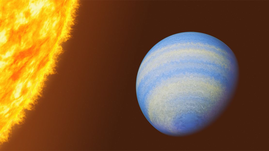 The exoplanet very closely orbits its host star, which causes the planet to have a scorching surface temperature.