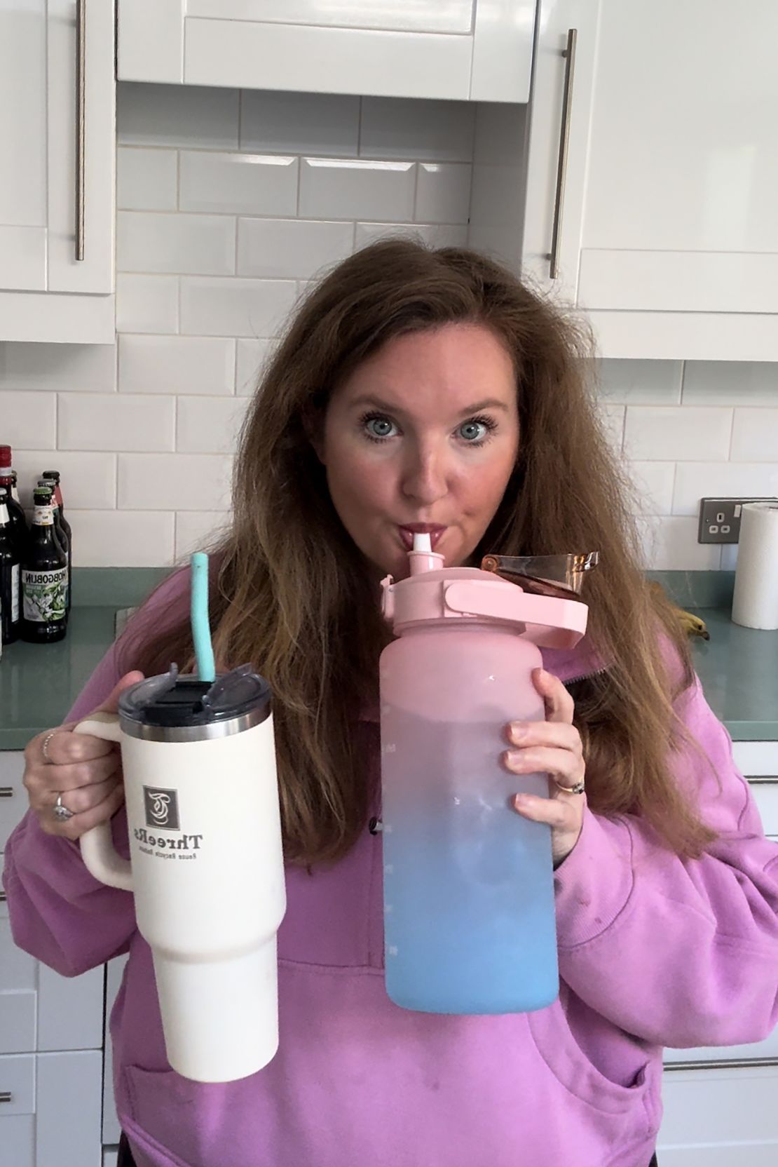 American Helene Sula, pictured, always carries large water containers on her travels. She was shocked when she noticed her European friends had quite different water drinking habits.