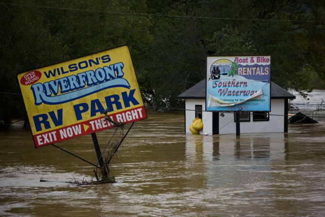 An area of Asheville is flooded on Saturday.