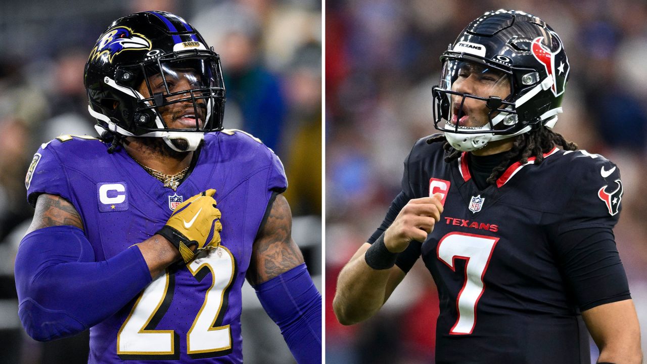 Baltimore Ravens running back Derrick Henry, left, and Houston Texans quarterback CJ Stroud during their respective games on Saturday.