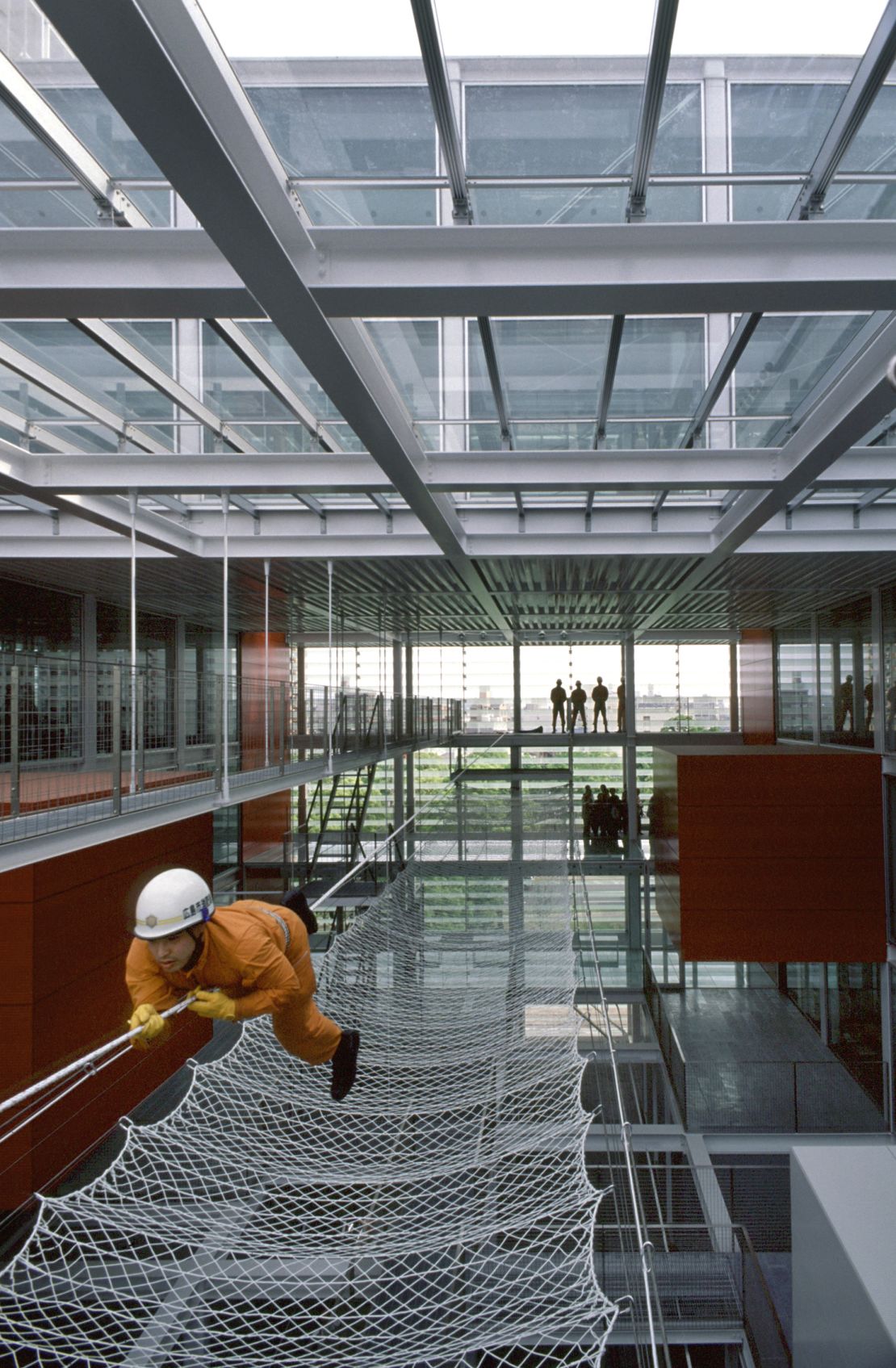 A firefighter in training at Yamamoto's Hiroshima Nishi Fire Station, which was completed in 2000.
