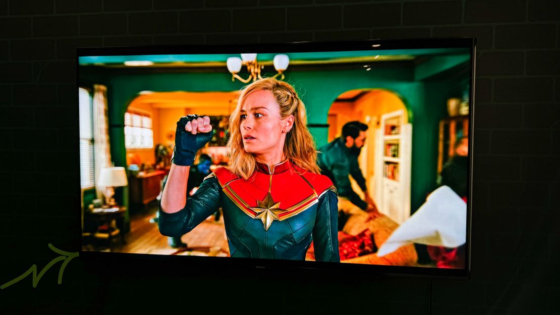 The Hisense U9N shows Brie Larson as Captain Marvel in “The Marvels.”