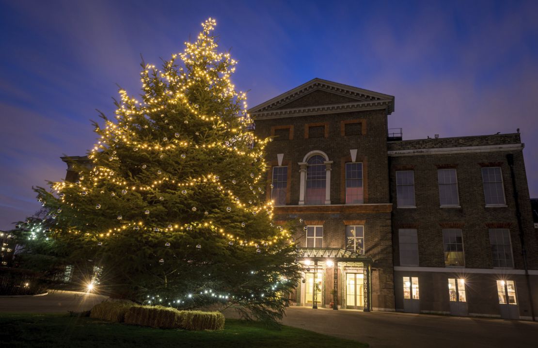 A Christmas tree outside the East Front of Kensington Palace in London